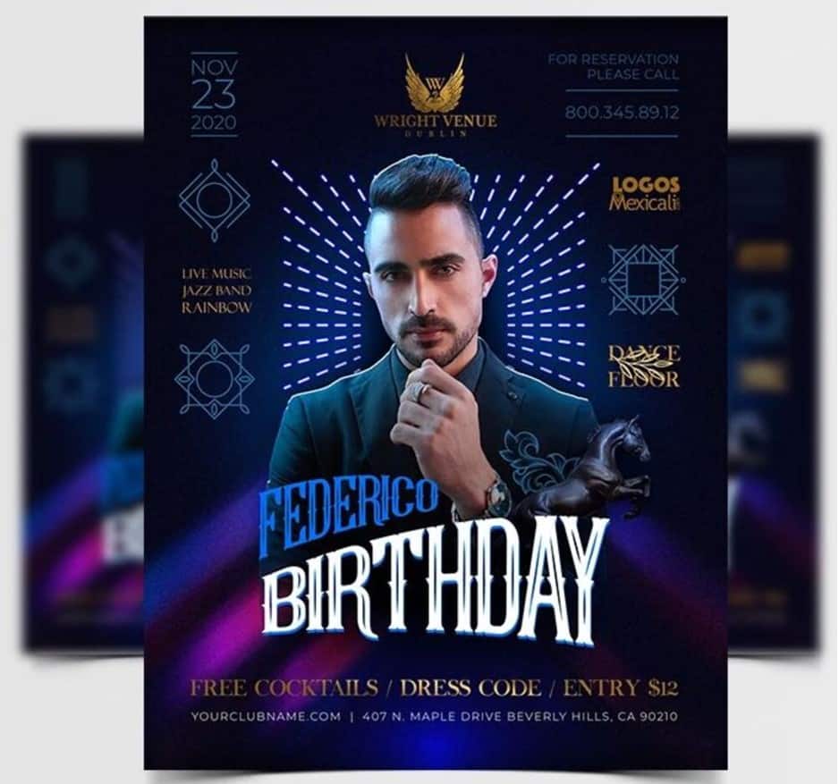 Modern Black Birthday Party Flyer for Men