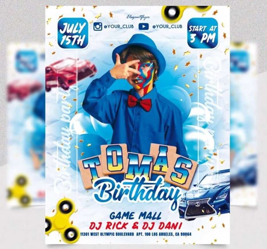 Bright Kids Birthday Flyer in Blue Hues