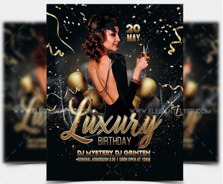 Luxury Birthday Party Flyer with Golden Lettering