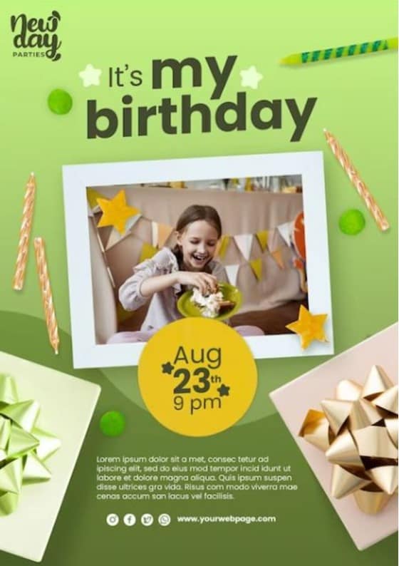 “It’s My Birthday” Flyer Template in Green Colors
