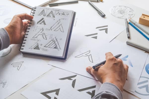 Work sketches of a logo designer