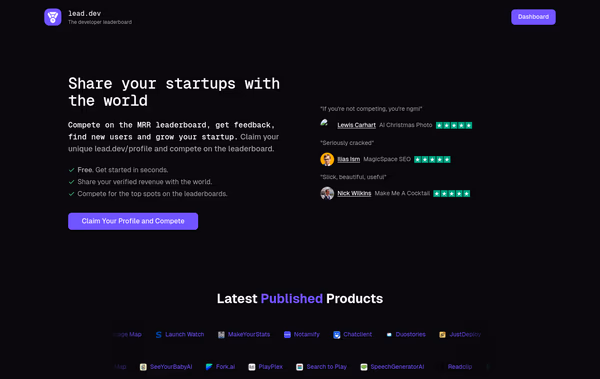 Share your startups with the world | lead.dev Web Design