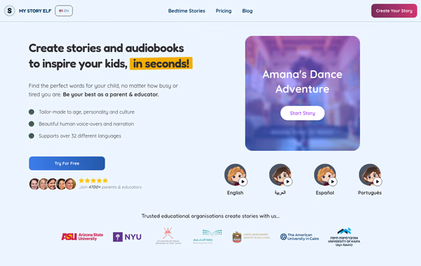My Story Elf AI Story Generator Web Design
