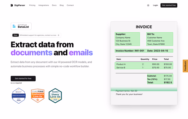 DigiParser - Extract data from documents and emails Web Design