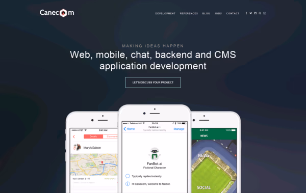 Canecom: Mobile, chabtot, backend, CMS development Web Design