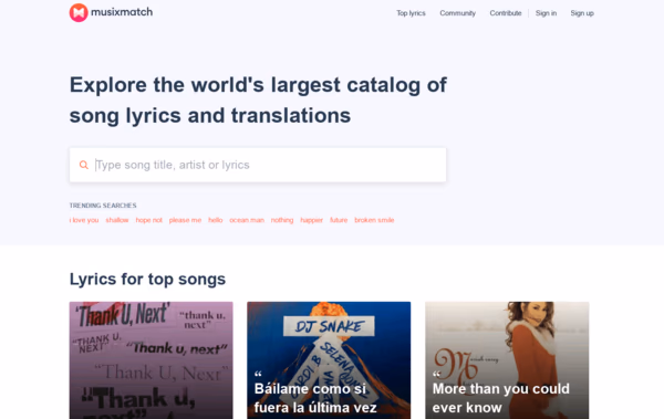 Musixmatch - Song Lyrics and Translations Web Design