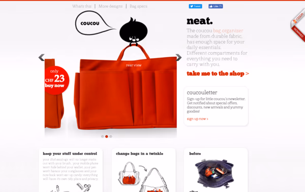 coucou - bag organizer Web Design
