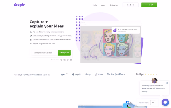 Droplr Screensho Web Design