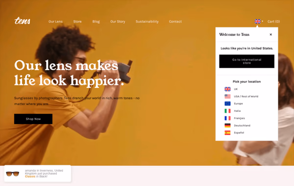 Tens Sunglasses Web Design