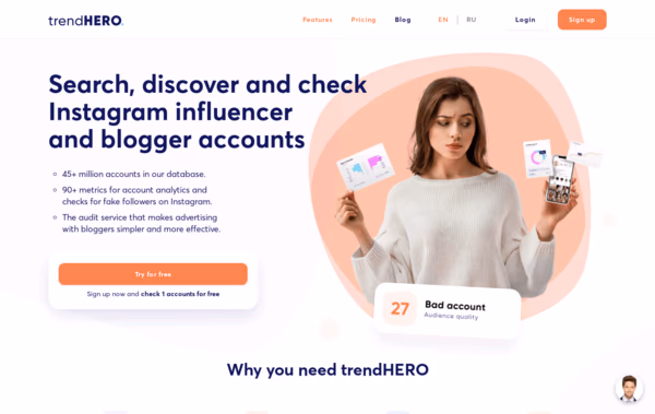 trendHERO Instagram Analytics Web Design