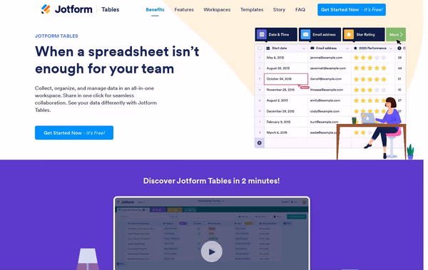 JotForm Tables Web Design