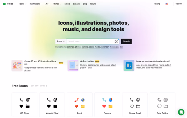 Icons8 : Free Icons, Clipart Illustrations, Photos, and Music Web Design