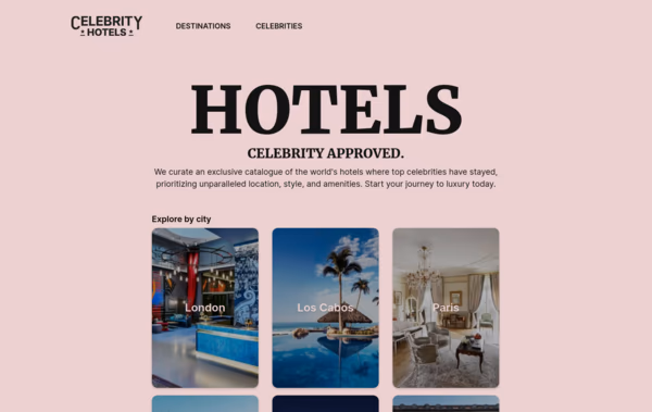 Celebrity Hotels Web Design